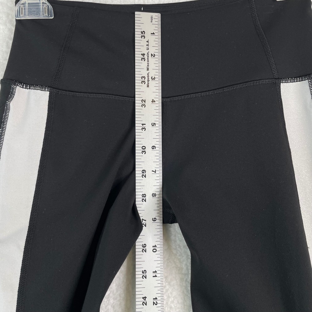 Victoria Sport Knockout High Rise Leggings Black Silver Stripe Pockets Small - Picture 6 of 9